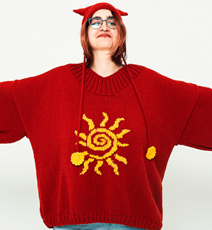 В’язаний оверсайз светр «Сонце» з шапкою-вушками